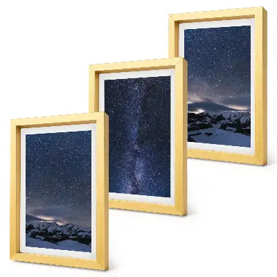 Photo frame wall set night sky with stars and mountain landscape design