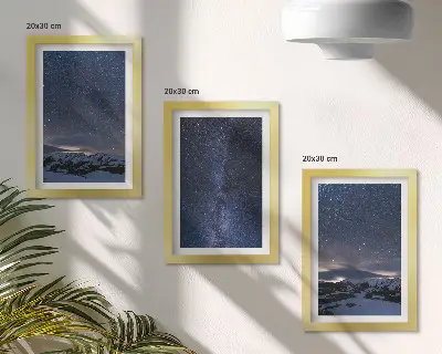 Photo frame wall set night sky with stars and mountain landscape design