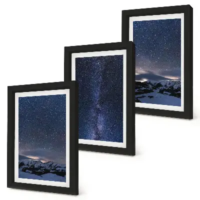 Photo frame wall set night sky with stars and mountain landscape design