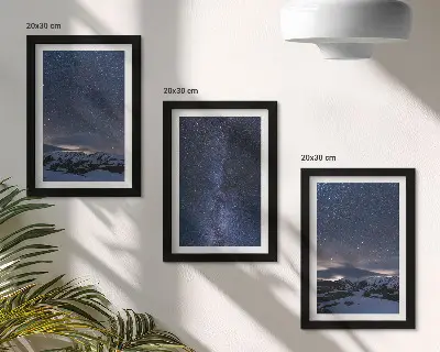 Photo frame wall set night sky with stars and mountain landscape design