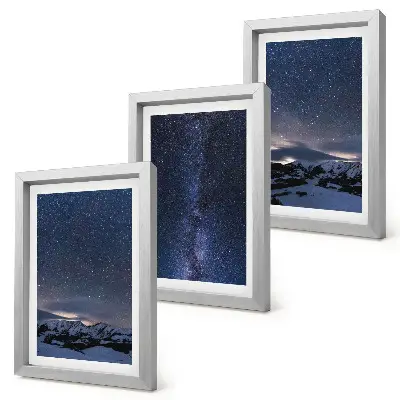 Photo frame wall set night sky with stars and mountain landscape design
