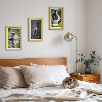 Framed triptych Relaxing ZEN paintings with water, stones and Buddha