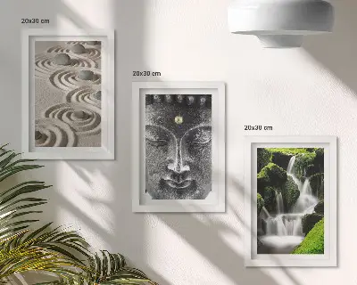 3-piece wall art set featuring a peaceful waterfall with stones and a Buddha statue