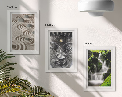 3-piece wall art set The peace of nature with stones, a waterfall and Buddha