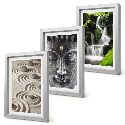 3-piece wall art set The peace of nature with stones, a waterfall and Buddha