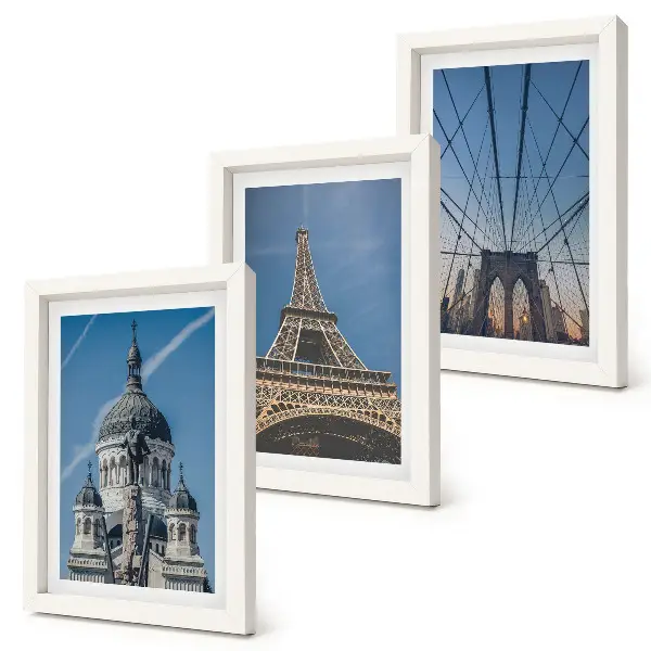 Photo frame wall Views of famous buildings from various cities around the world