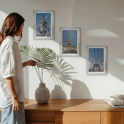 Photo frame wall Views of famous buildings from various cities around the world