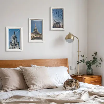 Photo frame wall views of famous buildings from cities around the world