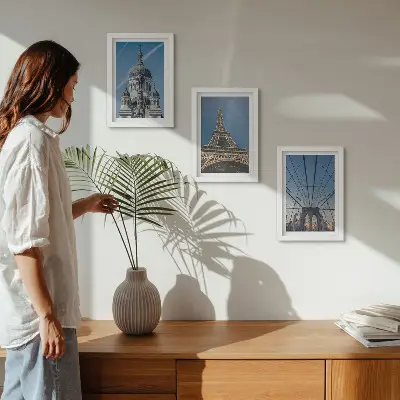 Photo frame wall Views of famous buildings from various cities around the world
