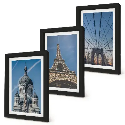 Photo frame wall views of famous buildings from cities around the world