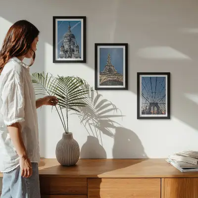 Photo frame wall Views of famous buildings from various cities around the world