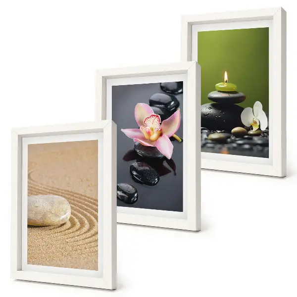 Relaxing stone zen motif triptych framed