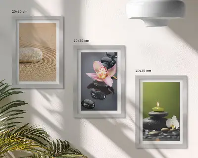 Relaxing stone zen motif triptych framed