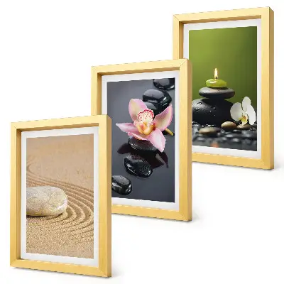 Relaxing stone zen motif triptych framed