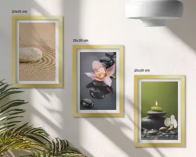 Relaxing stone zen motif triptych framed