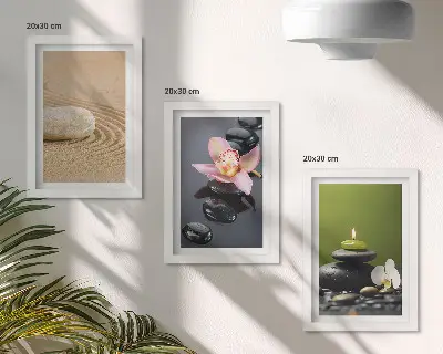 Relaxing stone zen motif triptych framed