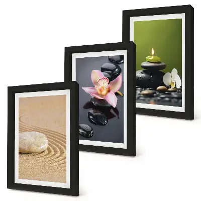 Relaxing stone zen motif triptych framed