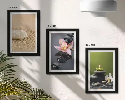 Relaxing stone zen motif triptych framed