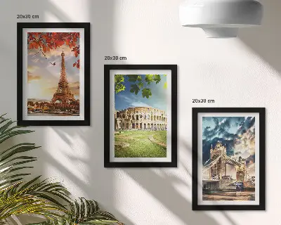 Photo frame wall set featuring monuments of Europe in warm landscape colors