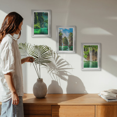 Framed triptych Green landscapes with waterfalls and rocks