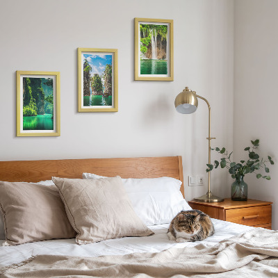 Framed triptych Green landscapes with waterfalls and rocks