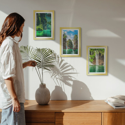 Framed triptych Green landscapes with waterfalls and rocks