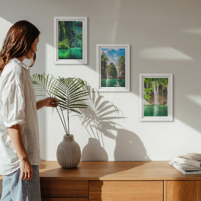 Framed triptych Green landscapes with waterfalls and rocks