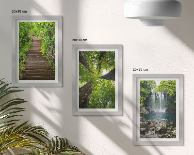 3-piece wall art set Forest path with waterfall and green vegetation
