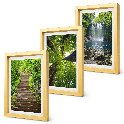 3-piece wall art set Forest path with waterfall and green vegetation