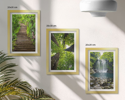 3-piece wall art set Forest path with waterfall and green vegetation