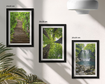 3-piece wall art set Forest path with waterfall and green vegetation