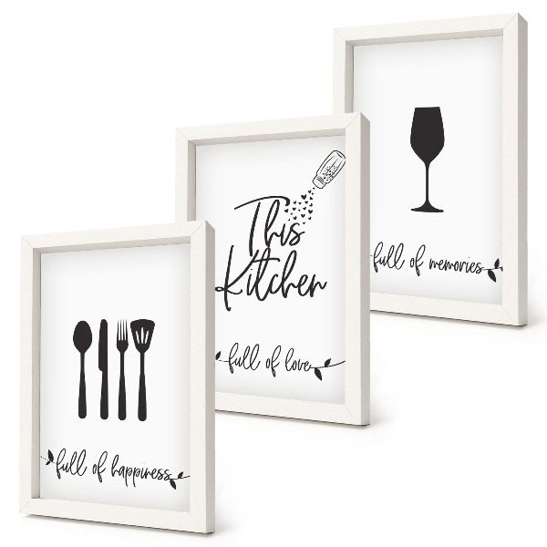 3-piece wall art set Kitchen utensil patterns with inscriptions for the kitchen