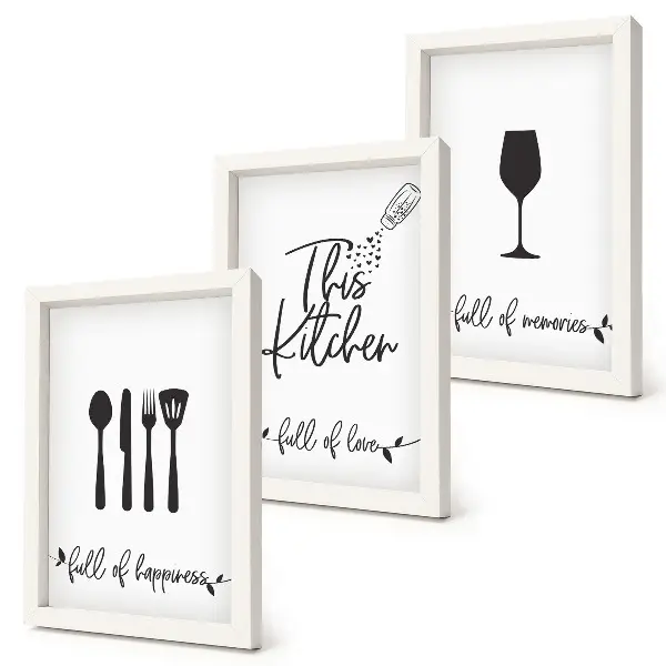 3-piece wall art set kitchen utensil patterns with inscriptions