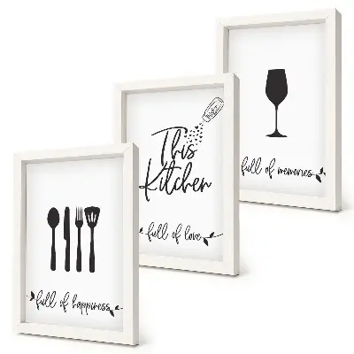 3-piece wall art set kitchen utensil patterns with inscriptions