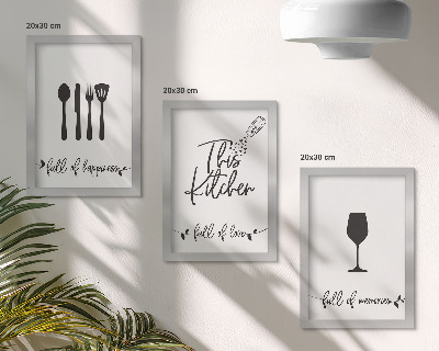 3-piece wall art set Kitchen utensil patterns with inscriptions for the kitchen