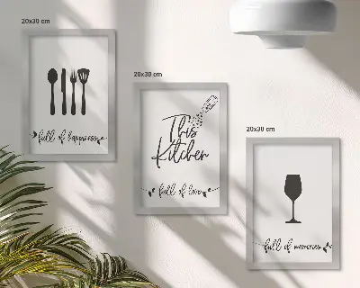 3-piece wall art set kitchen utensil patterns with inscriptions