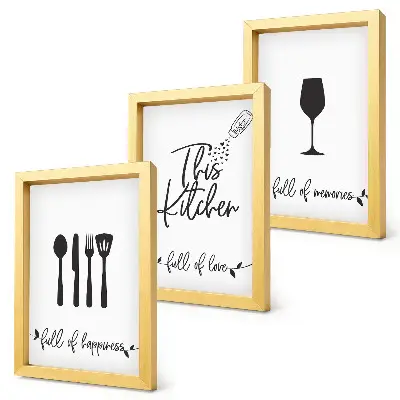 3-piece wall art set kitchen utensil patterns with inscriptions