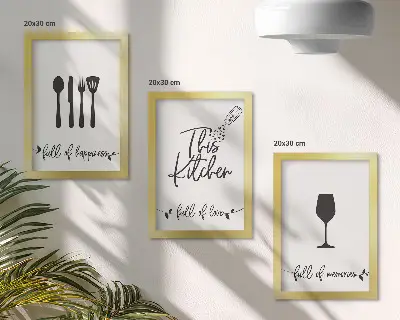 3-piece wall art set kitchen utensil patterns with inscriptions