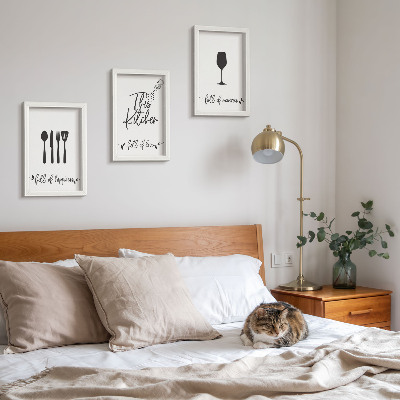 3-piece wall art set Kitchen utensil patterns with inscriptions for the kitchen