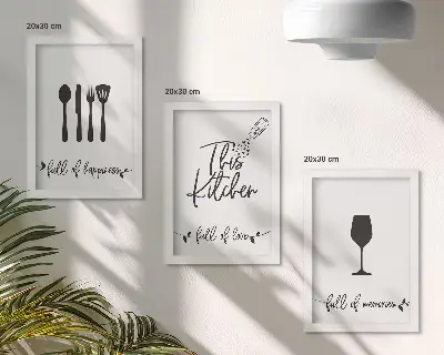 3-piece wall art set kitchen utensil patterns with inscriptions