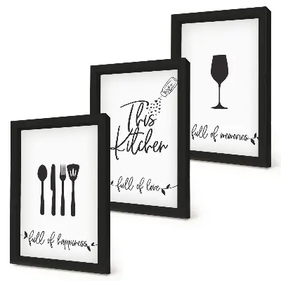 3-piece wall art set kitchen utensil patterns with inscriptions