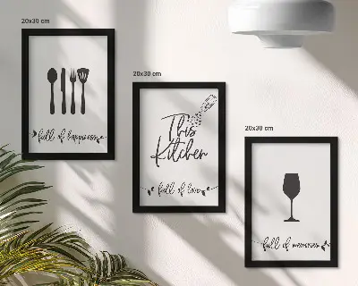 3-piece wall art set kitchen utensil patterns with inscriptions