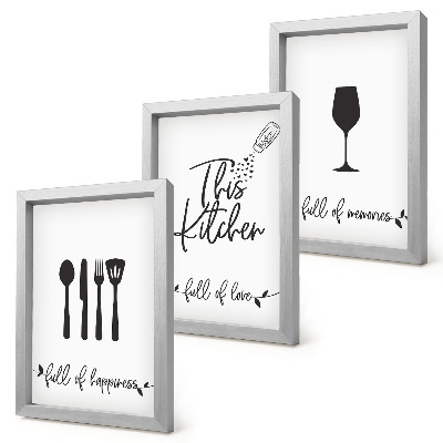 3-piece wall art set Kitchen utensil patterns with inscriptions for the kitchen