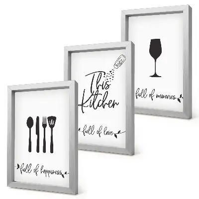 3-piece wall art set kitchen utensil patterns with inscriptions