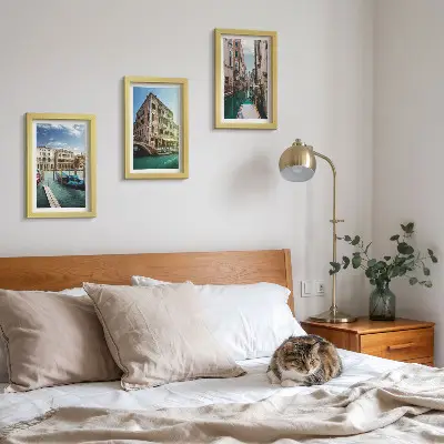 Framed triptych Views of Venice with canals and urban architecture