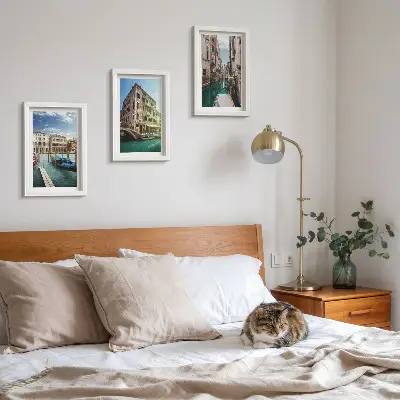 Framed triptych Views of Venice with canals and urban architecture
