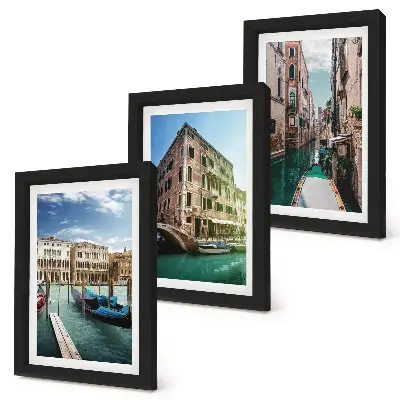Framed triptych Views of Venice with canals and urban architecture