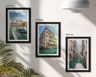 Framed triptych Views of Venice with canals and urban architecture