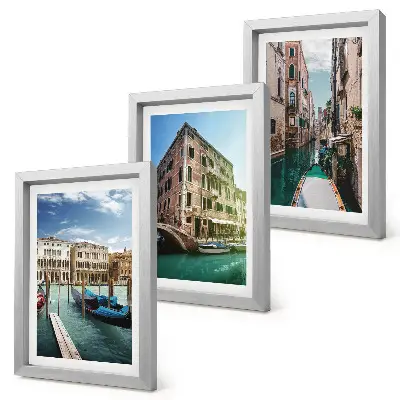 Framed triptych Views of Venice with canals and urban architecture
