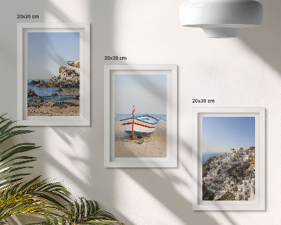 3-piece wall art set Seaside views with boat and white houses Greece